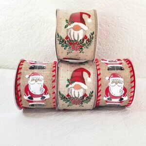 Rustic Gnome Santa Ribbon Wired Set of 4 80ft Total 2.5 Inches Wide Set #2